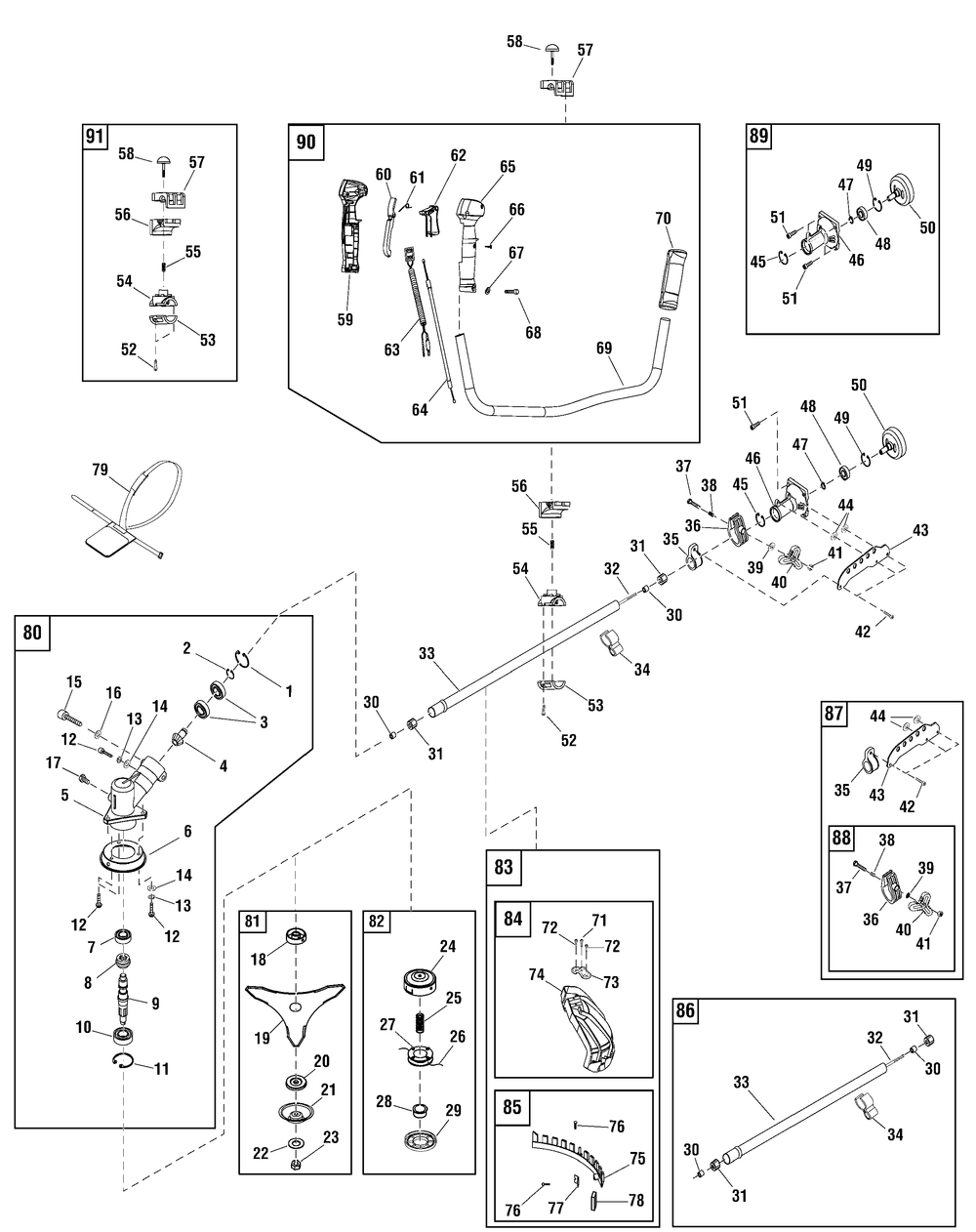 Shaft Group (866028_866034) Diagram and Parts List for 866028-SP33-W 2011 Briggs and Stratton Brush Cutter